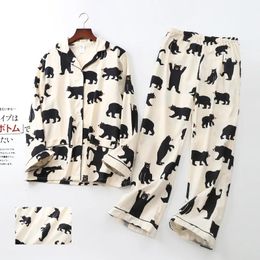 BZEL Pyjamas Women Kawaii Cartoon Pyjamas 100% Brushed Cotton Female Cute Night Suit Long Sleeve Sleepwear Big yard S-L 240104