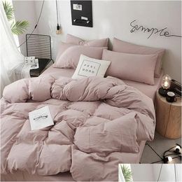 Bedding Sets Home Textile Solid Colour Duvet Er Pillow Case Bed Sheet Ab Side Quilt Boy Kid Teen Girl Linens Set King Queen Drop Deli Dhtbn