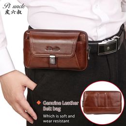 PIUNCLE Men's Genuine Leather Cowhide Vintage Belt Pouch Purse Fanny Pack Waist Bag For Cell MobilePhone Case Cover Skin 240103