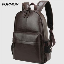 VORMOR Brand waterproof 14 inch laptop backpack men leather backpacks for teenager Men Casual Daypacks mochila male 220329288m