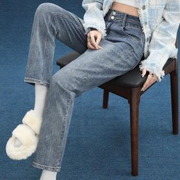 Women's Jeans All-match Women High Waisted Double Button Denim Pants Straight Ladies Dropship Brand Fashion Trousers