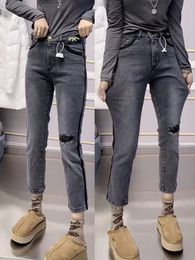 Y2k Pearshaped Figure To Wear A Big Size Women's Slightly Fat Sister Nine Straight Pipe Smoke Denim Pants Ladies Slimming 240104