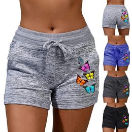 Women's Shorts Large Size Women Summer Outdoor Sports Pants Casual High Waisted Drawstring Ladies Fashion Butterfly Printed Yoga