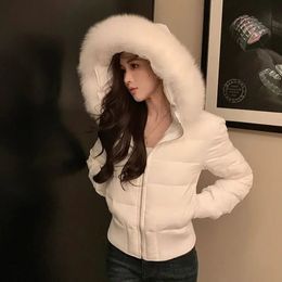 Winter Real Fox Fur Women White Goose Down Short Jacket Warm Puffer Female Outdoor Thick Cropped Parkas 240104