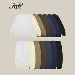 INFLATION Solid Colour Minimalist Tracksuits Unisex Spring Sweatshirt and Sweatpant Set Men Jogging Suit 240104
