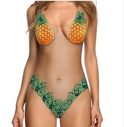 New Women039s One Piece Sexy Swimsuit Melon Fruit Shell Printed Swimming Suit Skin Color Lady039s Bikini Pineapple Swimwear3969091