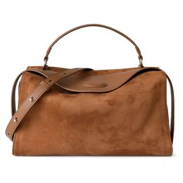 Winter Suede Leather Women's Boston Bags High Quality Retro Soft Handbags Female Shoulder Messenger Bag Commute Brown 240104