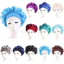 Satin Women Bonnet Cap Solid Colour Turban Hat Wide Elastic Band Night Sleep Beanies Skullies Chemo Cap Hair Loss Cover Headscarf