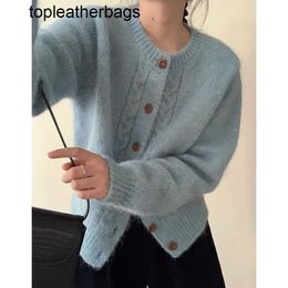 Korean version simple fashion casual lazy style knitted cardigan autumn and winter 2023 new round neck solid color Fried Dough Twists sweater women 0YK8
