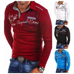 Fashion Long Sleeve Polo Men's Casual Print Slim Shirt 4XL Para Hombre Polos 240104