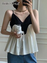 T-Shirt TWOTWINSTYLE Patchwork Colorblock Vest For Women V Neck Sleeveless Loose Casual Camis Female Fashion Summer Clothing Style New