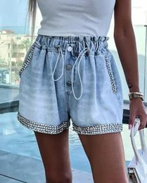 Women's Shorts 2024 Summer Casual Jeans Fashion Commuting Foundation Rhinestone Pocket Design Denim Y2K Short Femme