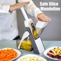 Safe Manual Vegetable Cutter 5In1 Veggie Food Chopper Potato Shreds Slicer Lemon Slicing Onion Grater Kitchen Mandoline Gadget 240104