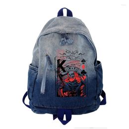 Backpack Denim School Teenager Funny Skull Pattern Printed Ladies Women Backpacks Travel Bag Hip Hop Man Harajuku