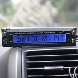 Clocks Multifuctional Car Voltmeter Thermometer Clock Orange Blue Backlight Free Shipping