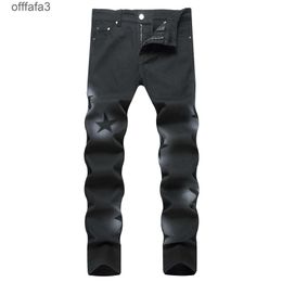 purple jeans mens pant Personalized hand-painted gun spray five pointed star colored elastic black small straight tube mid rise for men