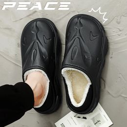 Men Casual Slippers Winter Warm Home NonSlip Male Cotton Shoes Waterproof Soft EVA Big Size 3847 240103