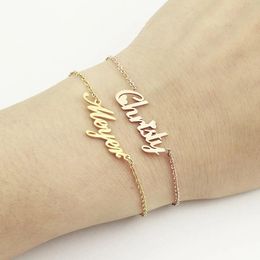 Bangle Personalised Name Chains Bracelet Charms Handmade Jewellery Custom Engraved Handwriting Signature Pulseira Feminina Women Kids