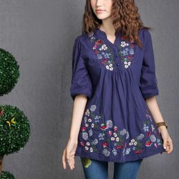 Dress Vintage Mexican Ethnic Flower EMBROIDERY Women Dress BOHO Hippie Mini Dresses women Clothing Casual Dress Blouse Tops Vestidos