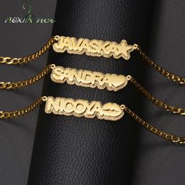 Nextvance Customized Name Double Layer Welding Necklace Zircon Stainless Steel Personalized Name Pendant Women's Jewelry Gifts 240104