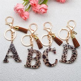 Fashion Acrylic Leopard Letter Keychain With Tassel Fashion Couple 26 A-Z Initial Letter Pendant With Key Ring For Women Bag DE904