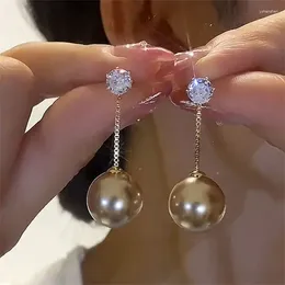 Stud Earrings French Delicate Champagne Pearl For Women Shiny Zircon Korean Simple Versatile High Grade Jewelry Gift