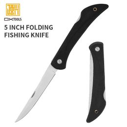 Fishing Series 5 Folding Fish Fillet Knife Stainless Steel Blade with TPR Handle Fishing Fillet Knife for MeatBlack