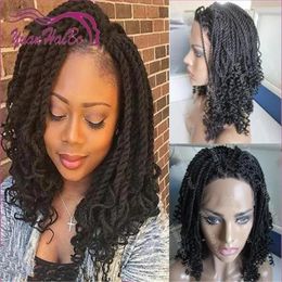 Wigs Hot Sale Black Color Kinky Twist Tips Lace Front Wig Synthetic Birad Wig for Africa Americans Free Shipping