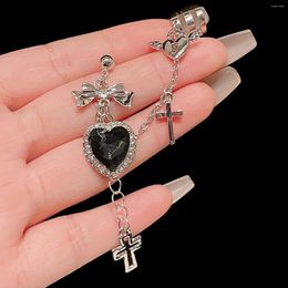 Dangle Earrings Gothic Vintage Cross Chain Drop Black Rhinestone Love Bowknot Ear Clip For Girl Party Hiphop Jewellery