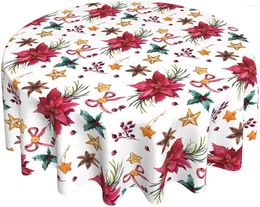 Table Cloth Christmas Tablecloth Holly Berry Round 60 Inch Blooming Red Poinsettia Waterproof Dining Cover
