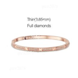 Designer Bracelet Thin Love Bangle Full Diamond With Screwdriver Bracelets Fashion Womans Jewelry 3.65Mm Rose Gold Platinum For Women Adult