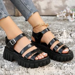 Sandals Roman Flat Platform Cross Strappy Wedges Heel Summer Gothic Punk Shoes For Woman Casual Comfy Street