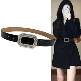 Belts Rhinestone Belt for Women Fashion Simple Decorative Dress Coat Accessories Gothic Style Luxury Designer Black Waist Cover New