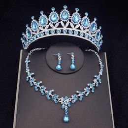 Bridal Tiara Jewelry Sets for Women Crown Earring Necklace Birthday Party Wedding jewelry set Accessories Fashion 240103