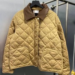 Women's down jacket women New style barn leather collar cotton jacket plaid cotton jacket