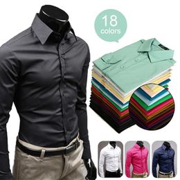 Men's Long Sleeve Button Up Shirts Solid Slim Fit Casual Business Formal Dress Shirt Suit for Wedding 240104