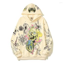 Men's Hoodies Hand-painted Graffiti Dark Skeleton Head Design Pullover Hooded Hoodie Unisex Streetwear Baggy Y2K Fleece Sweatshirts