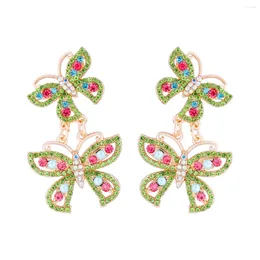 Dangle Earrings 2024 Fashion Colourful Crystal Butterfly For Women Statement Metal Rhinestone Girls Holiday Party Gifts