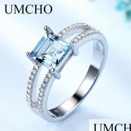 Wedding Rings Umcho Solid 925 Sterling Sier Jewelry Created Nano Sky Blue Topaz Rings For Women Cocktail Ring Wedding Party Fine Cj19 Dhbwx