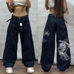 Retro Skull Printed Street Pants Y2K Baggy Jeans Water Washed High Waist Denim Gothic Wide Leg Straight Pant's 240104