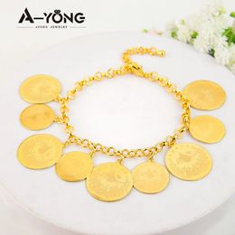 AYONG Arab Gold Coin Bracelet 18k Plated Turkish Bangle Muslim Islamic Woman Party Event Accessories Gift 240104