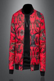 Handsome Plus Size Casual Men039s Down Jacket Flower Graffiti Ladies Winter Coat Trend Short Shiny Stand Collar Lightweight Top8590951