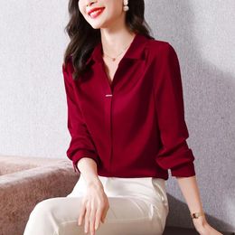 Women's Blouses Women Solid Simple Shirt Spring Autumn Long Sleeve Elegant Commuting French Fashion Blouse Office Lady Professional Attire