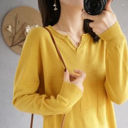 Women's Sweaters 2024 Spring Pullover Pure Cotton Knit Bottoming Shirt Women' Thin Sweater Solid Colour Wild V Neck Loose Long Sleeve Top