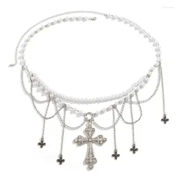 Belts Fringed Crucifix Waist Chain For Women Artificial Pearl Belt Decoration Party Dress Ornament Valentines Gift