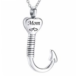 New Titanium Steel Cremation Fish Hook Heart Pendant Keepsake Urn Necklace For Ashes Memorial Jewellery Memento319N