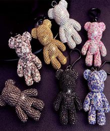 7color Full Rhinestone diamond Cartoon Bear Crystal Keychain Ring Holder Pendant Bag Women039s Handbag Key Chain gift2284989