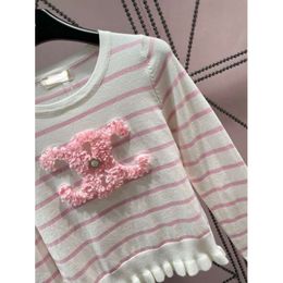 Women's Hoodies & Sweatshirts Ce23 Spring/summer Striped Knitted Top with Triumphal Arch Petals Wave Pattern at the Bottom, Sweet Cute