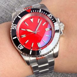 Wristwatches 40mm Tandorio Red Dial Watch For Men Green Luminous Dome Blue AR Sapphire Glass 200m Waterproof NH35A Automatic Rotating Bezel