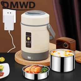 DMWD USB Electric Heated Lunch Box Stainless Steel Food Warmer Bento Lunch Box Container Constant 65 Thermal Boxes For Home Car 240103